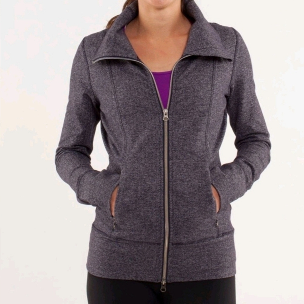 Lululemon Daily Yoga Jacket Herringbone Black Swan Zipper Jacket W4A48S Size 6 - Picture 2 of 15